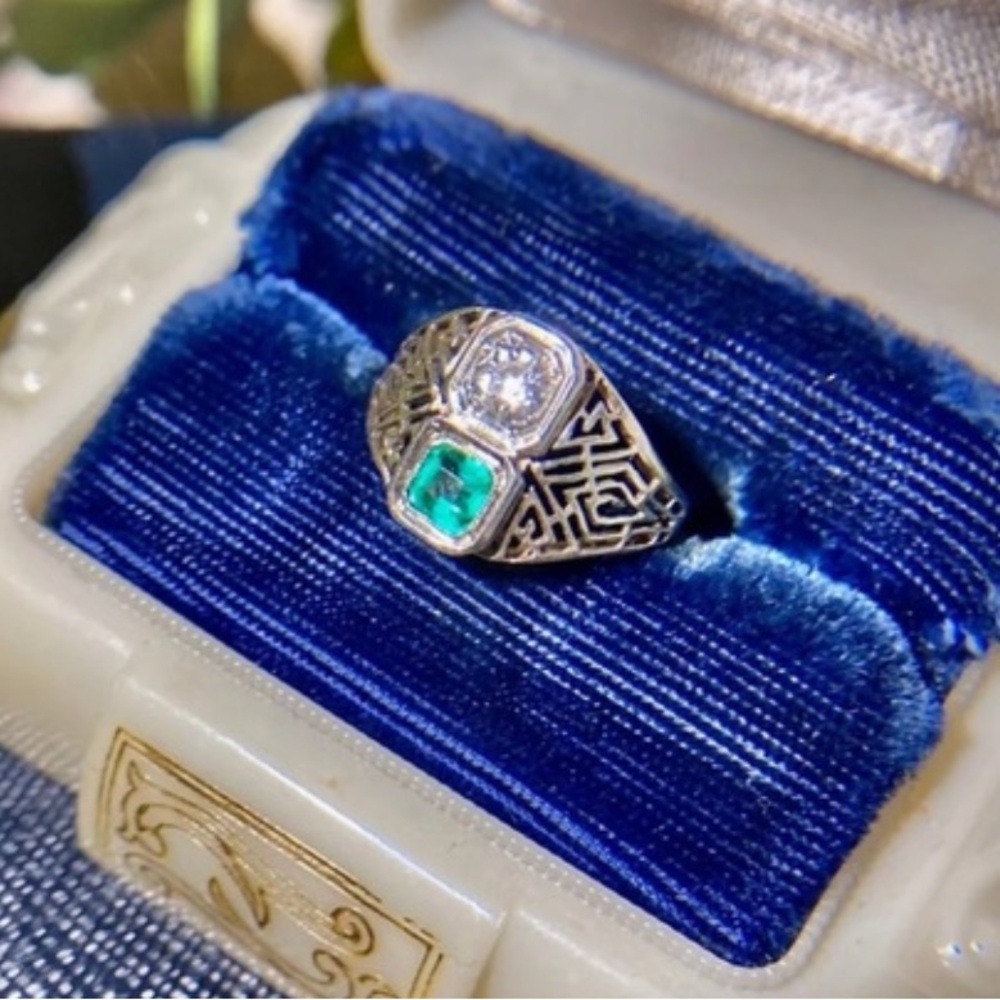 Antique Genuine Diamond Ring Solid 14K Gold Old European Cut Art Deco Filigree - Picture 14 of 14
